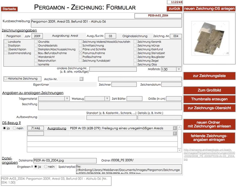 screenshot of the drawing record in the used database iDAI.field.