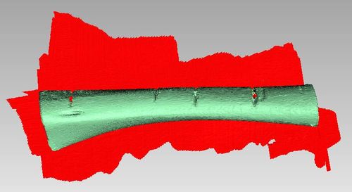 screenshot showing the reconstruction of the object and the noise area surrounding it highlighted in reed colour